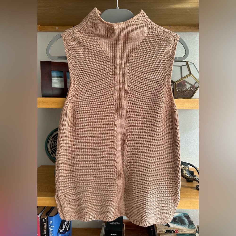 Max Studio Camel Sleeveless Mock Neck Knit Sweater - 100% Cotton - size S